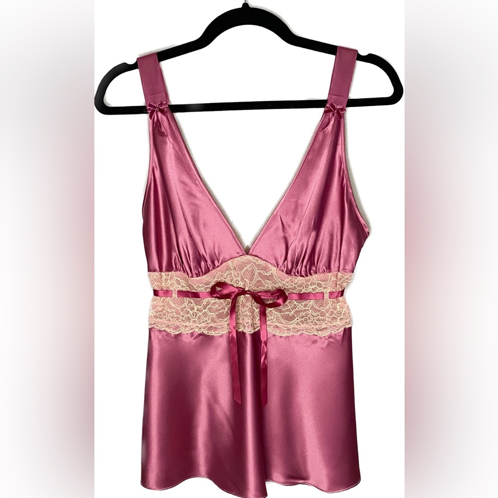 SOLD! Betsey Johnson Pink Satin and Lace y2k Top